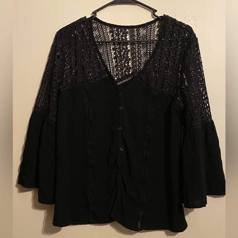 Flowy crochet and linen blouse - Large